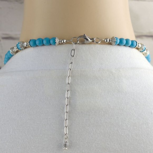 Turquoise Rhinestone Feather Disc Necklace Set - Picture 3 of 4